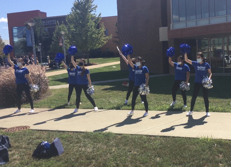 Harper Pom, Dance, and Spirit Team performs on the quad for Hullabaloo on Sept. 8, 2021. Photo by Adriana Briscoe.