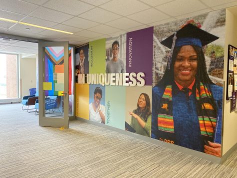 The entrance to the Multicultural Center, home of many clubs such as Latinos Unidos and the Black Student Union opened this year above building Starbucks in Building D. (Photo by Randall Deleonio.)