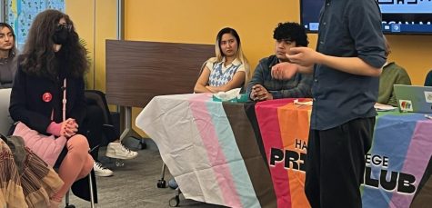 A student who asked not to be identified gives their testimony at March 3s Pride Club conference. The conference was organized as a response to recent on-campus demonstrations from the anti-LGBTQ+ group HOME. (Photo by Harbinger staff)