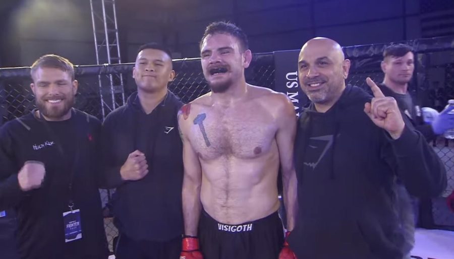 The Visigoth takes another victory: Harper wrestling alum Dominic Gallo now boasts a 2-0 MMA record after his victory in Hammond, Indiana on April 23. (Photo courtesy of Anthony Pettis’ Fighting Championship)