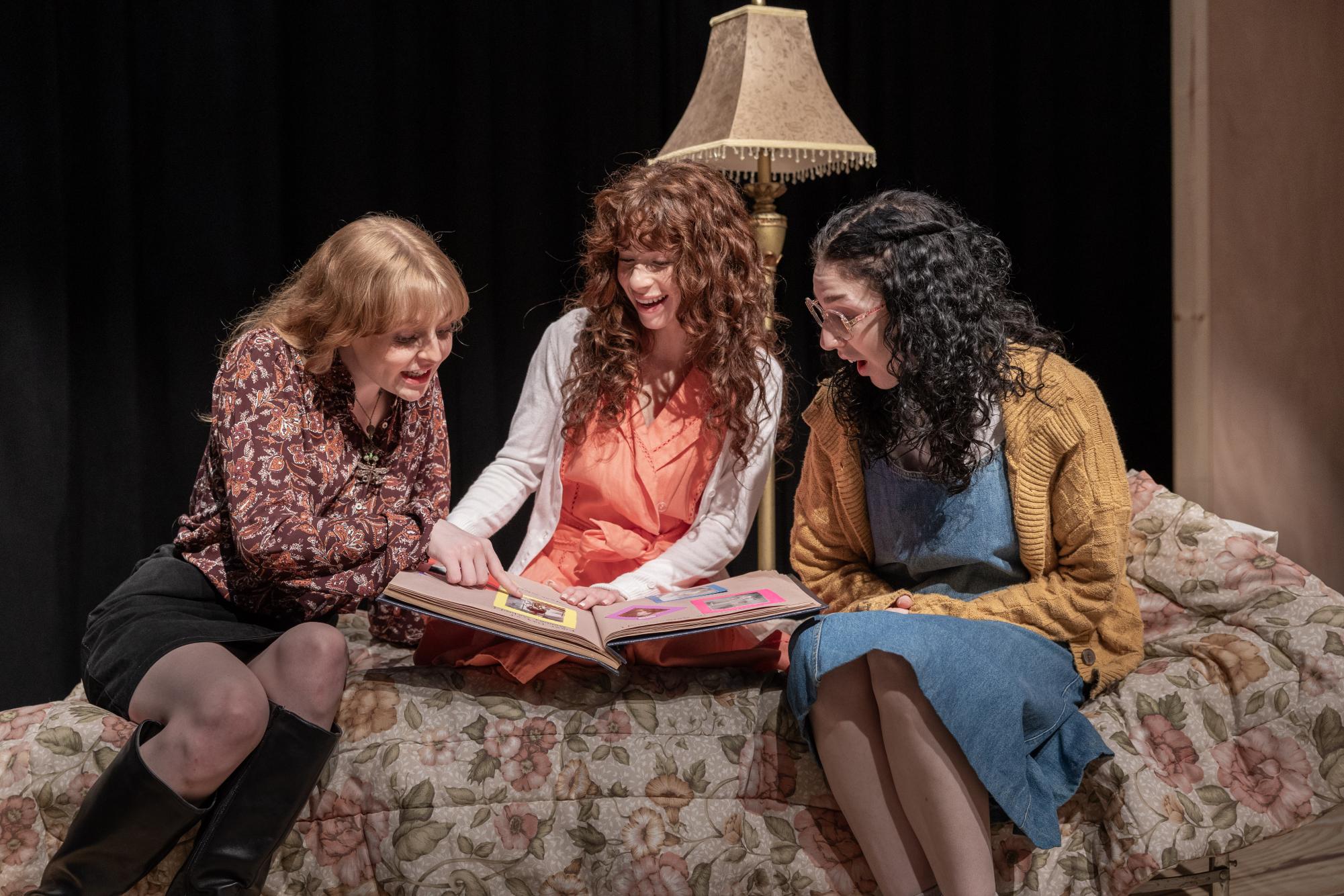 Lily Barger, Jenna Fleita and Molly Rosen (left to right) portray three long separated sisters finally reunited in Crimes of the Heart, the spring show directed by Kevin Long. (Photo by Steve Donisch)