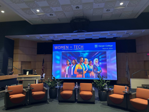 Women in Tech conference in the amphitheater of the Wojcik Conference Center. (Photo by Toni Stys)