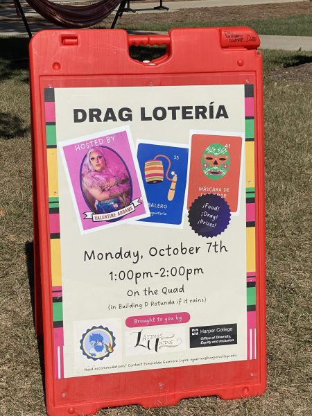 A sign advertising the Drag Loteria event on Oct. 7th, 2024. (photo by Hector Rodriguez)