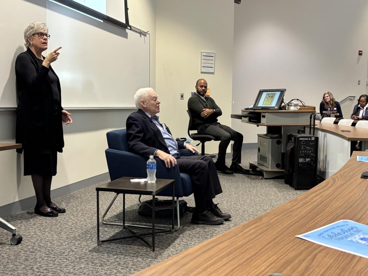Rehbock lets the students ask questions at the Holocaust Survivor Presentation on April 23rd, 2025. (Photo by Cat Abott)
